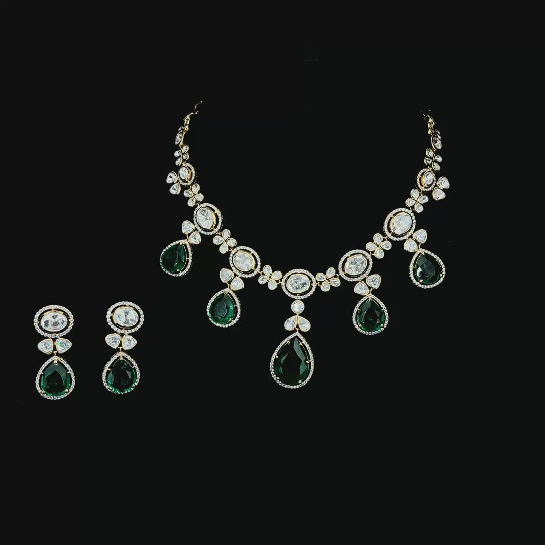 Emerald & CZ Necklace Set